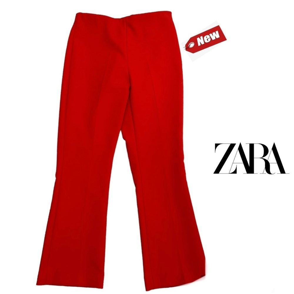 Zara red pants side zipper elastic waistband Sz m NWT
